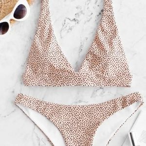 ZAFUL Polka Dot Tie Back Bikini Set - Deep Peach M